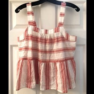 LOFT Red and White Striped Peplum Tank